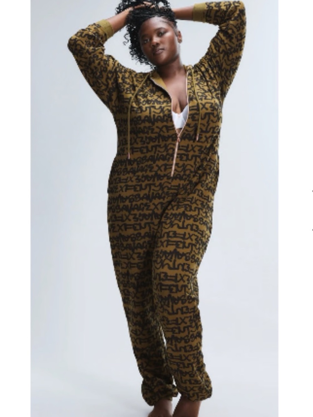 Savage X Fenty Forever Savage Hooded One Piece Olive Green Allover Logo Size XL - Picture 2 of 14
